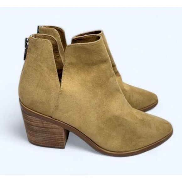 BP Boots Womens Taupe Block Heel Size 9.5 Cut Out Western Ankle Zip Almond Toe - Picture 1 of 10